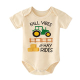 Fall Vibes and Hay Rides Newborn baby boy girl Clothes Farm Green Tractor Outfit Custom Thankgiving Shirt Short Sleeve Infant Clothing Baby Shower Gift