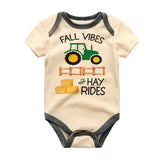 Fall Vibes and Hay Rides Newborn baby boy girl Clothes Farm Green Tractor Outfit Custom Thankgiving Shirt Short Sleeve Infant Clothing Baby Shower Gift