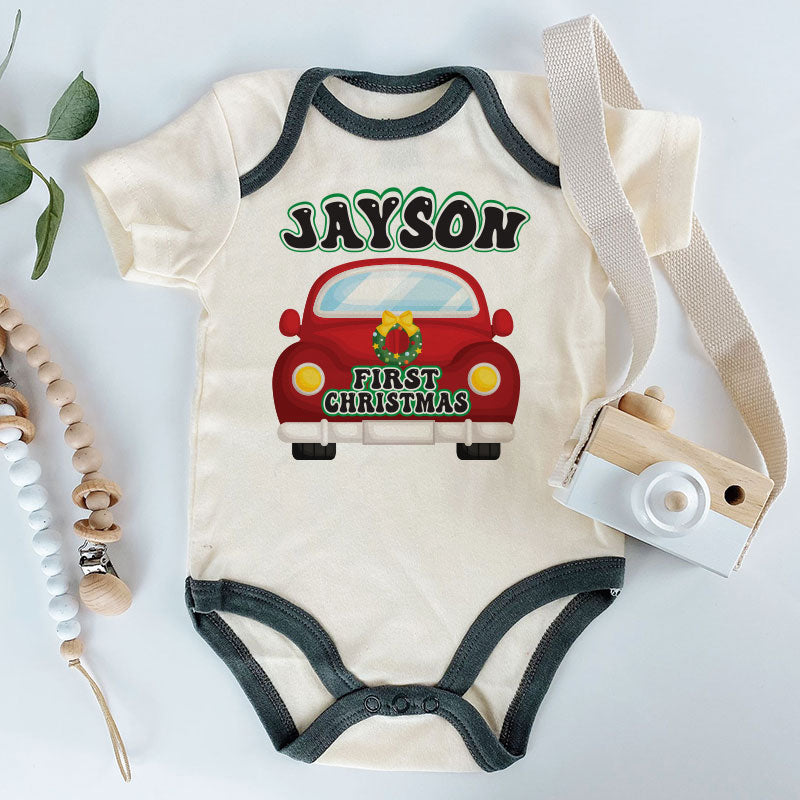 Custom Name Newborn First Christmas Baby Bodysuit Personalized Baby's firstname Holiday Outfit Pregnancy announcement Baby Shower Customizable Infant Shirt