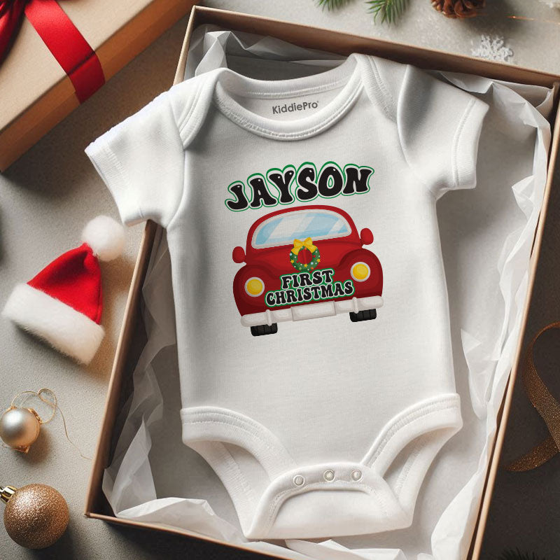 Custom Name Newborn First Christmas Baby Bodysuit Personalized Baby's firstname Holiday Outfit Pregnancy announcement Baby Shower Customizable Infant Shirt