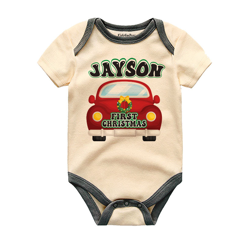 Custom Name Newborn First Christmas Baby Bodysuit Personalized Baby's firstname Holiday Outfit Pregnancy announcement Baby Shower Customizable Infant Shirt