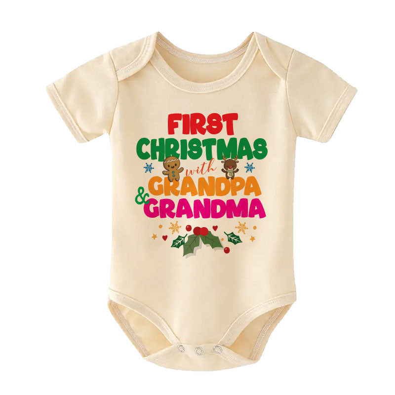 First Christmas with Grandma and Grandpa Baby Boy Girl Bodysuit Newborn Holiday Gift Grandparents Pregnancy Announcement Comfy Christmas Infant Clothes