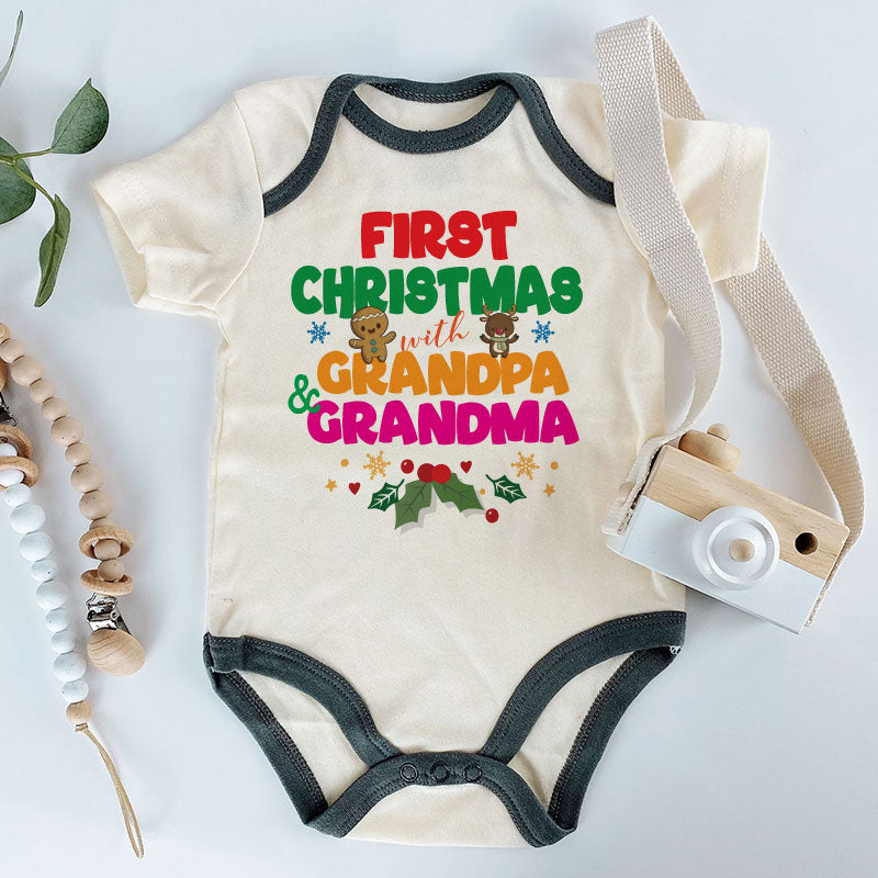 First Christmas with Grandma and Grandpa Baby Boy Girl Bodysuit Newborn Holiday Gift Grandparents Pregnancy Announcement Comfy Christmas Infant Clothes