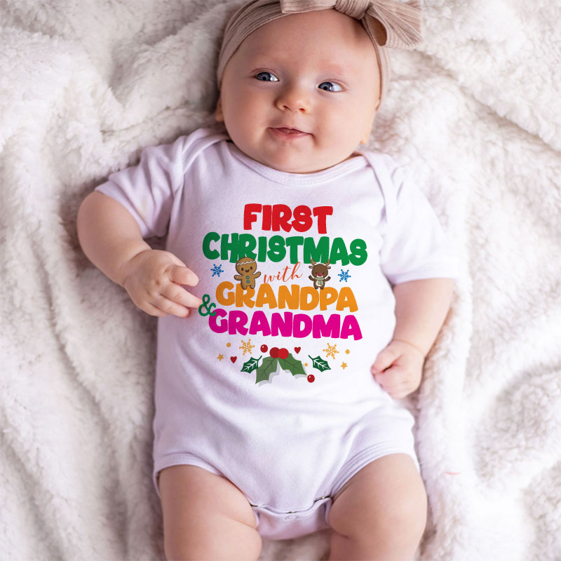 First Christmas with Grandma and Grandpa Baby Boy Girl Bodysuit Newborn Holiday Gift Grandparents Pregnancy Announcement Comfy Christmas Infant Clothes