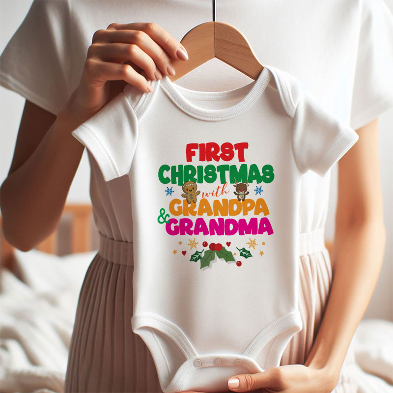 First Christmas with Grandma and Grandpa Baby Boy Girl Bodysuit Newborn Holiday Gift Grandparents Pregnancy Announcement Comfy Christmas Infant Clothes