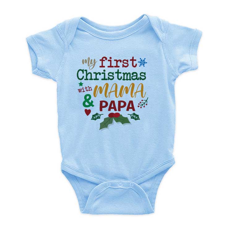 First Christmas with Mama and Papa Cute Newborn Infant Custom Baby Clothes Holiday Babywear Adorable Baby Chirstmas Outfit Cherished Moments Romper