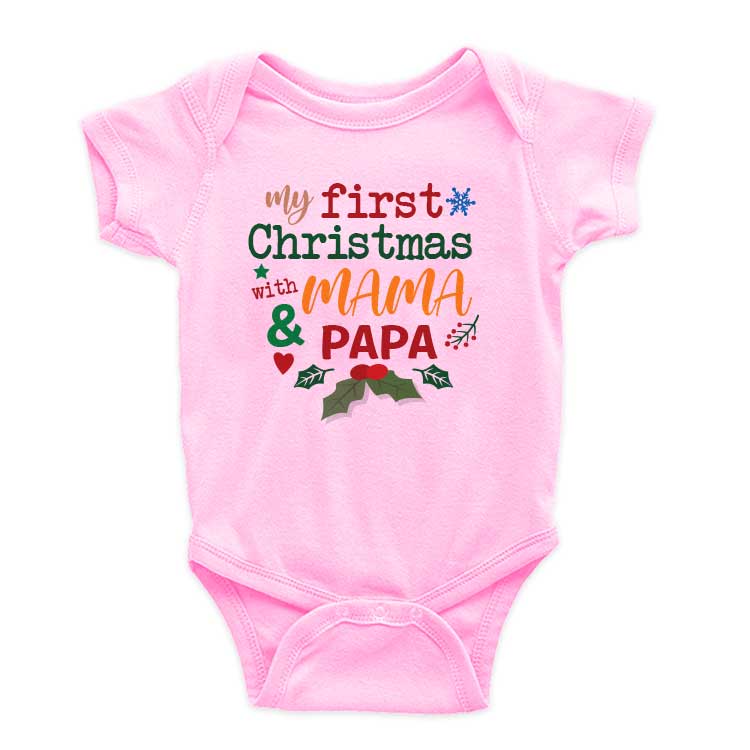 First Christmas with Mama and Papa Cute Newborn Infant Custom Baby Clothes Holiday Babywear Adorable Baby Chirstmas Outfit Cherished Moments Romper