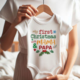 First Christmas with Mama and Papa Cute Newborn Infant Custom Baby Clothes Holiday Babywear Adorable Baby Chirstmas Outfit Cherished Moments Romper