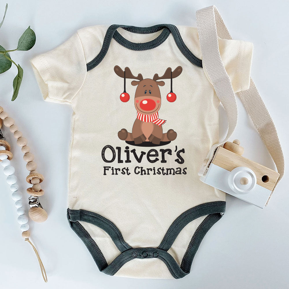 Cute Reindeer Baby Outfit First Christmas Baby Boy girl Clothes Customizable Christmas Gift for Baby Personalized Baby Name bodysuit Newborn gift and Keepsake Babygrow