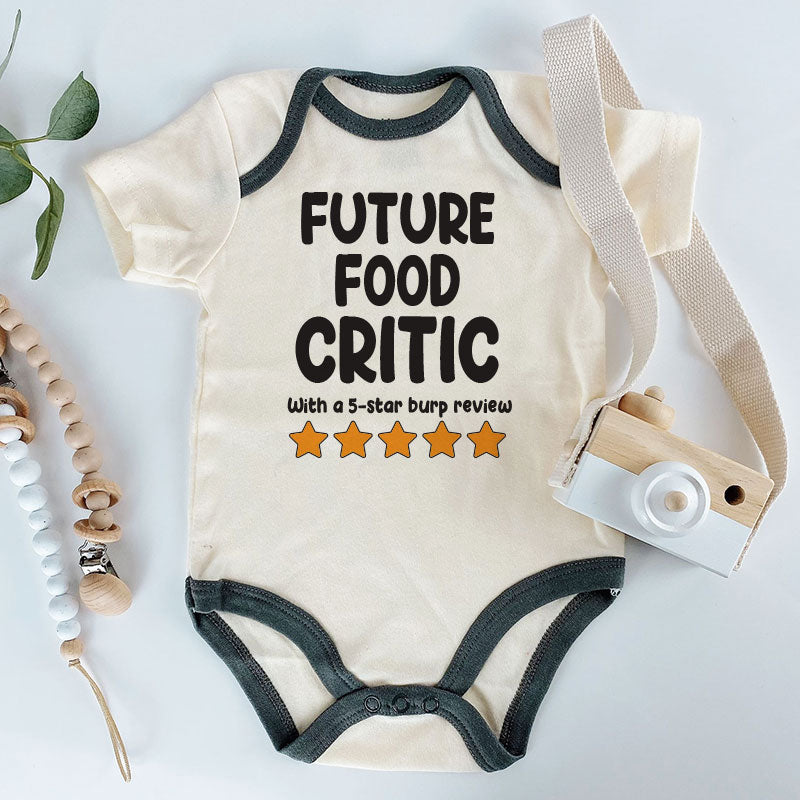 Future food critic funny unisex newborn baby clothes custom baby bodysuit personalized gift baby boy girl customizable shirt food humor outfit