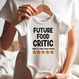 Future food critic funny unisex newborn baby clothes custom baby bodysuit personalized gift baby boy girl customizable shirt food humor outfit