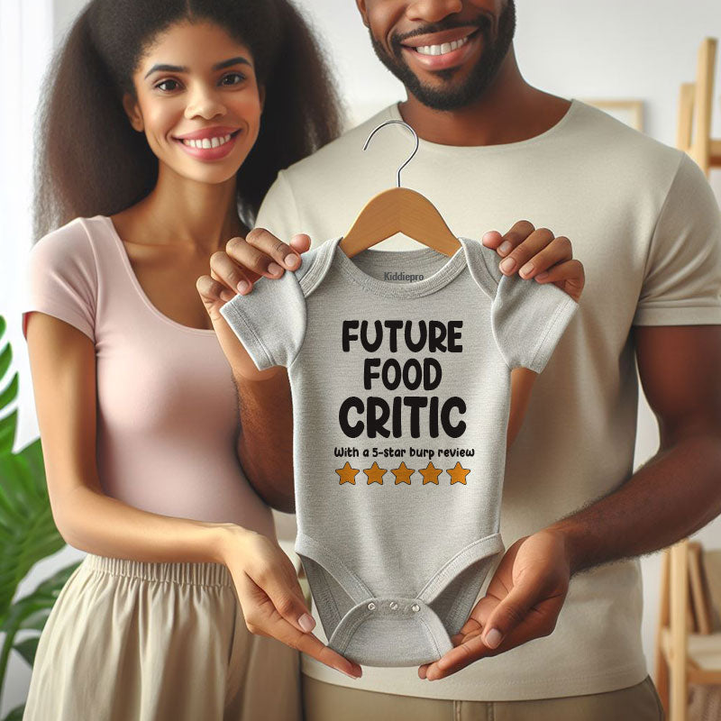 Future food critic funny unisex newborn baby clothes custom baby bodysuit personalized gift baby boy girl customizable shirt food humor outfit