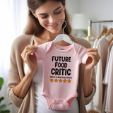 Future food critic funny unisex newborn baby clothes custom baby bodysuit personalized gift baby boy girl customizable shirt food humor outfit