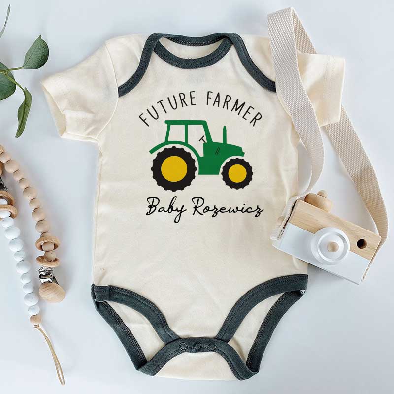 Personalized Name Future Farmer Baby clothes Custom Name Farm Tractor Theme baby clothing