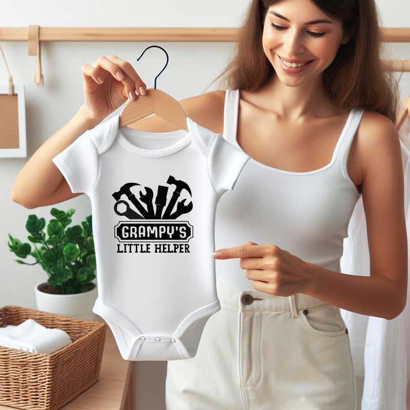 Grumpy's little helper baby bodysuit Grandpa's little assistant baby clothes pregnancy announcement baby gift