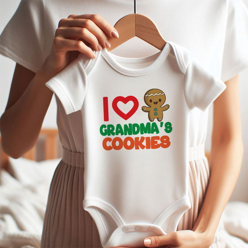 I love Grandma's Cookie Adorable Custom Baby Boy Girl Clothes Grandmother's Treats Cute Festive Christmas Baking Outfit Grandma's Kitchen Bodysuit