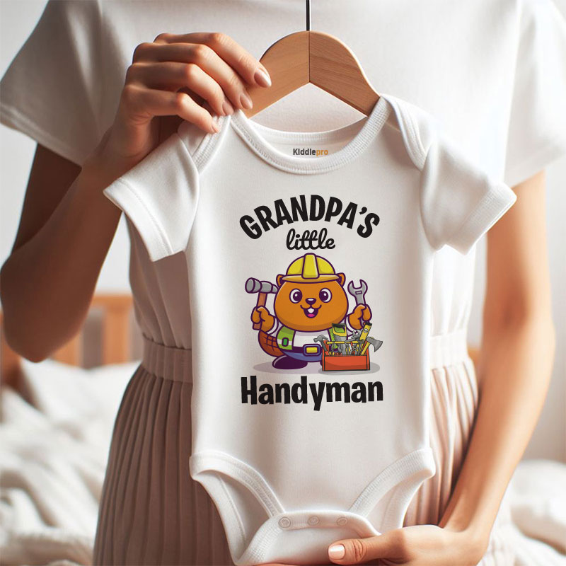Grandpa’s Little Handyman Unisex Baby Bodysuit Cute Funny Baby Shower Gift Construction Baby Clothes