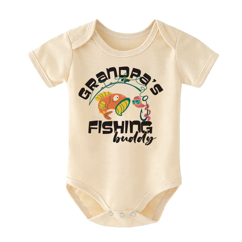 Grandpa's Fishing Buddy Baby Boy Girl Clothes Custom Baby Bodysuit Grandfather's Gift Pregnancy Announcement Shirt