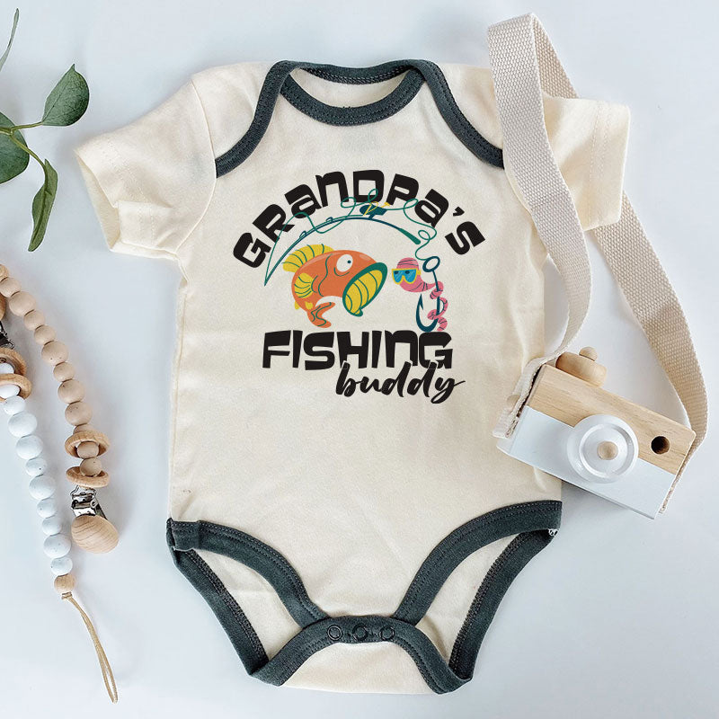 Grandpa's Fishing Buddy Baby Boy Girl Clothes Custom Baby Bodysuit Grandfather's Gift Pregnancy Announcement Shirt