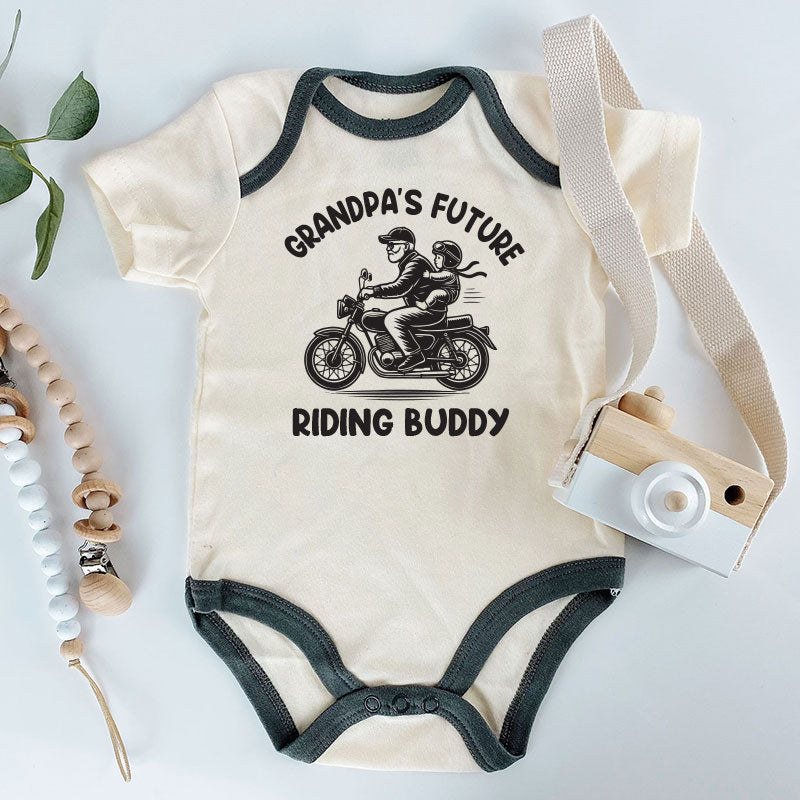 Funny grandpa motorcycle baby clothes Future riding buddy Custom shirt biker outfit short sleeve unisex newborn bodysuit