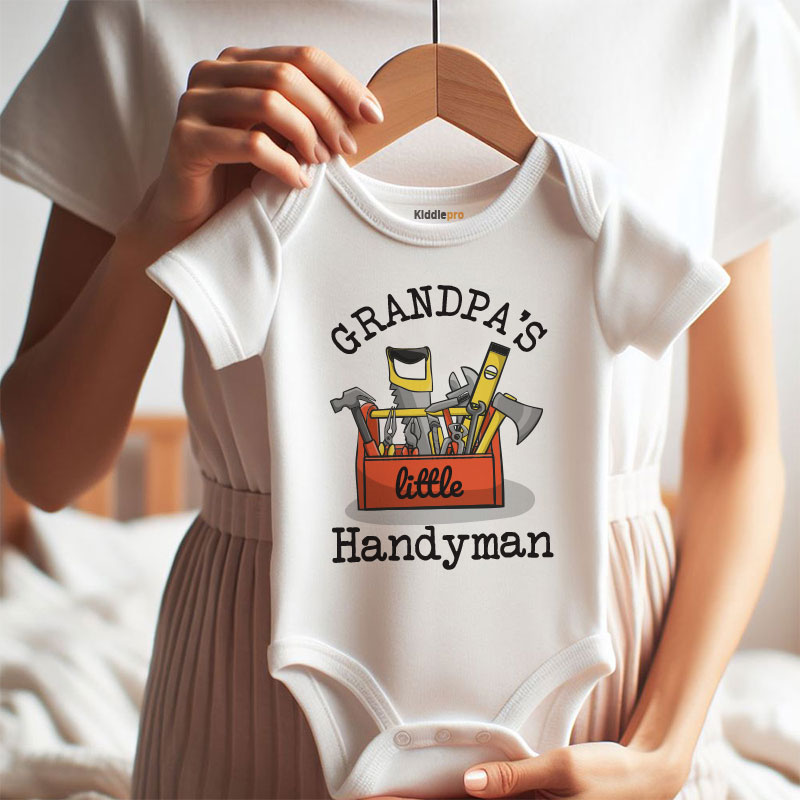 Grandpa’s Little Handyman Unisex Baby Bodysuit Cute Funny Baby Shower Gift Construction Baby Clothes