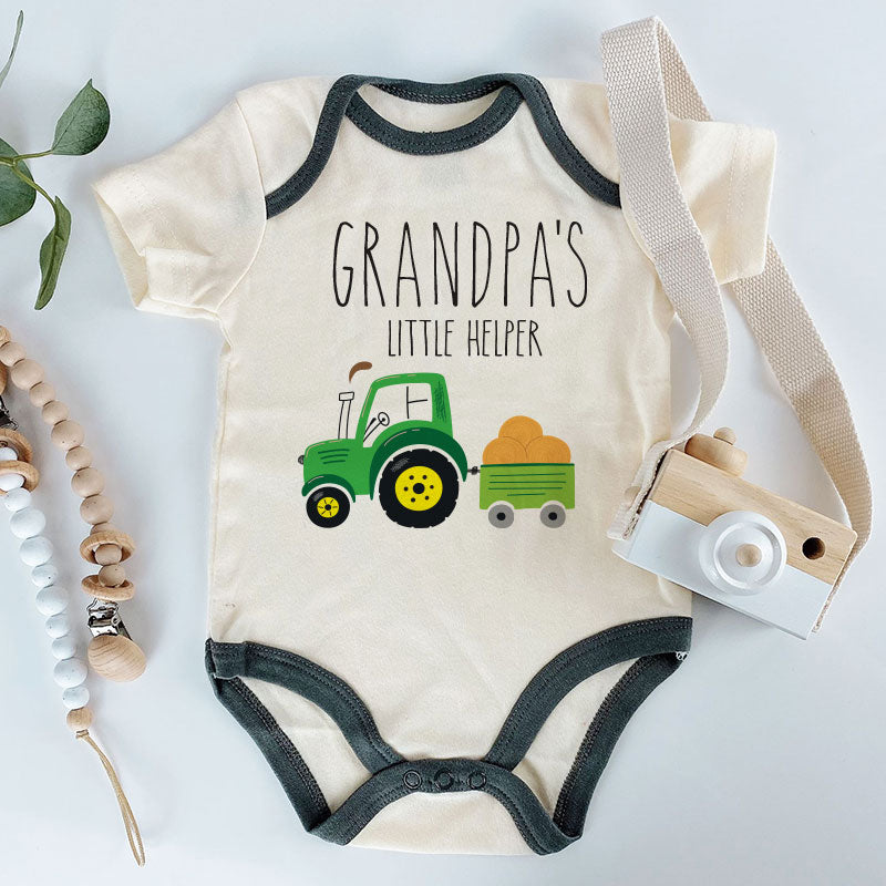 Grandpa's little helper Baby bodysuit Farm Tractor Farmer baby clothes Grandpa's assistant infant one-piece baby romper