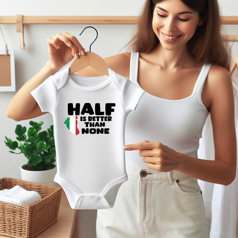 Half Italian Funny Baby bodysuit Culture Heritage Italy Flag Gift For Italian Parents Baby rompers