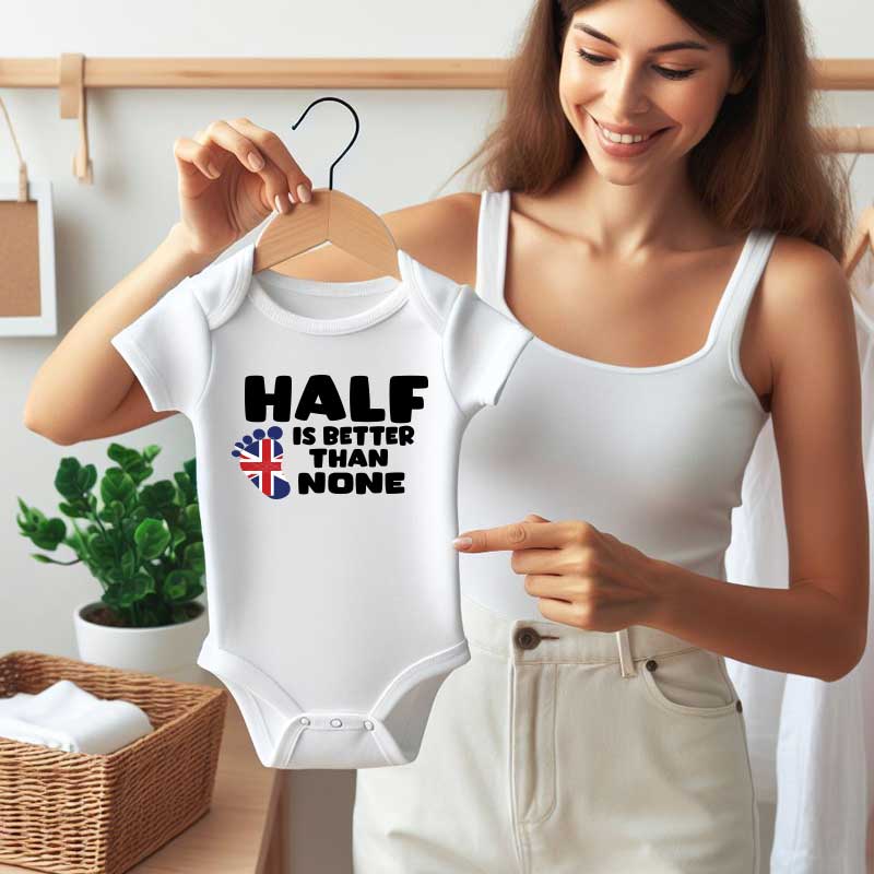 Half British is better than none Baby clothes United Kingdom Flag Baby bodysuit rompers