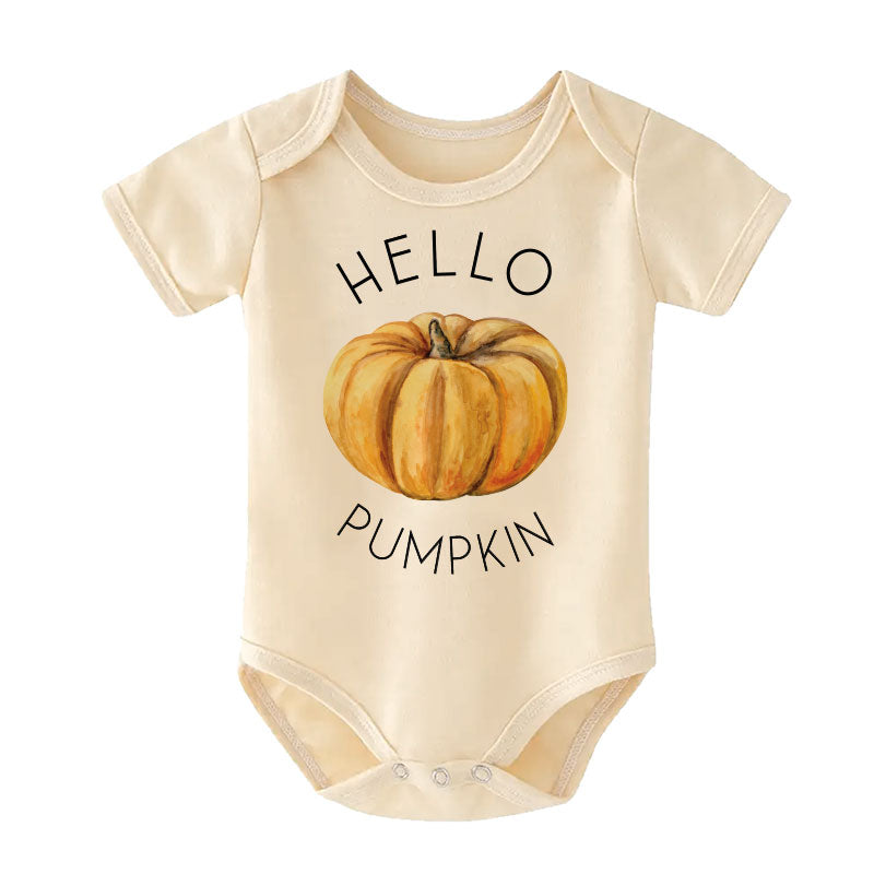 Hello Pumpkin Custom Baby Clothes First Fall Autumn Thanksgiving Outfit Personalized Boy Girl Bodysuit Halloween Costume Pregnancy Reveal Baby Shower Gift