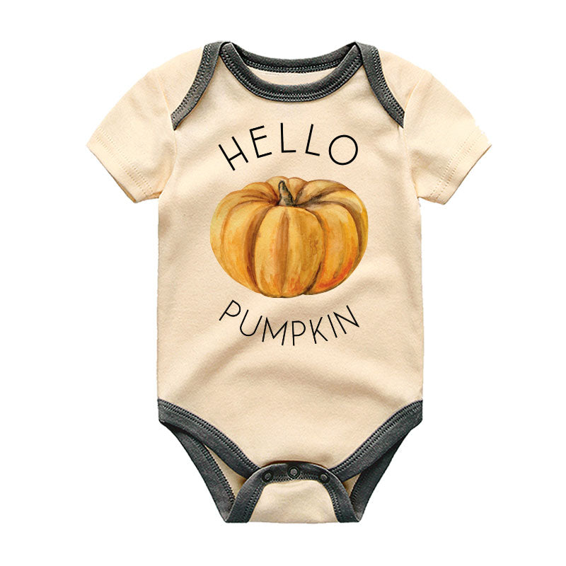 Hello Pumpkin Custom Baby Clothes First Fall Autumn Thanksgiving Outfit Personalized Boy Girl Bodysuit Halloween Costume Pregnancy Reveal Baby Shower Gift