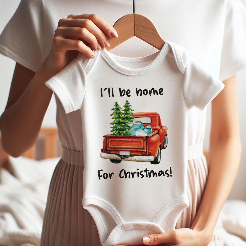 Ill be home for christmas Cute Unisex Newborn Infant Baby Clothes First Christmas Baby Outfit