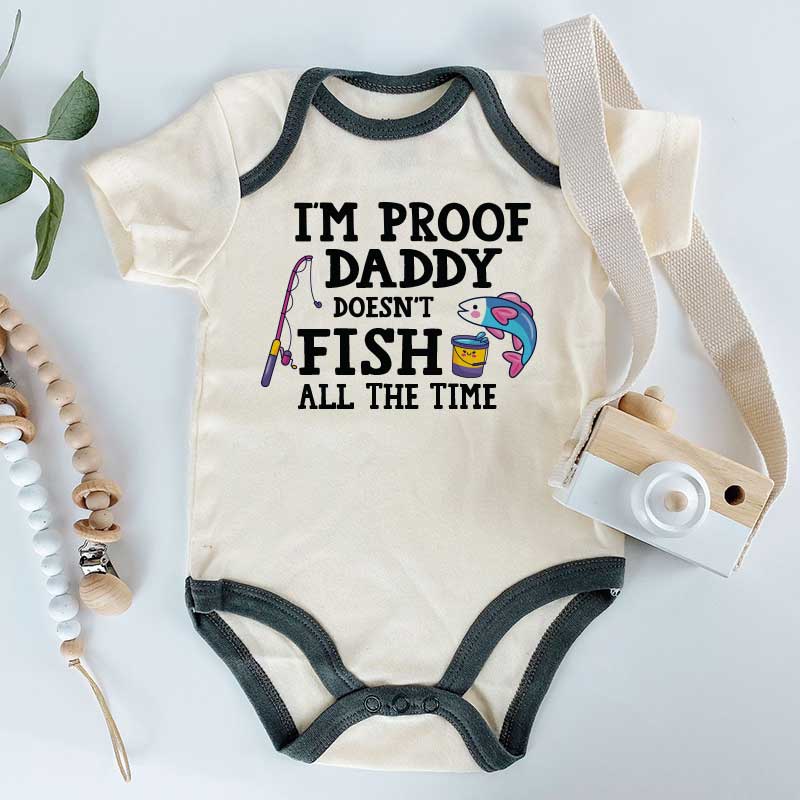 Fishing Baby Gift, Fishing Daddy Baby Bodysuit, I'm Proof Daddy Doesn't Fish All the Time Baby Clothes, Unisex Baby Gift, KiddiePro, Fishing-themed Infant Apparel, Humorous Baby Romper, Unique Baby Shower Present, Cute Fishing Outfit, Outdoor Lifestyle Newborn Clothes, Fishing Family Fashion, Adorable Toddler Wear, Funny Baby Clothing, KiddiePro Baby bodysuit.