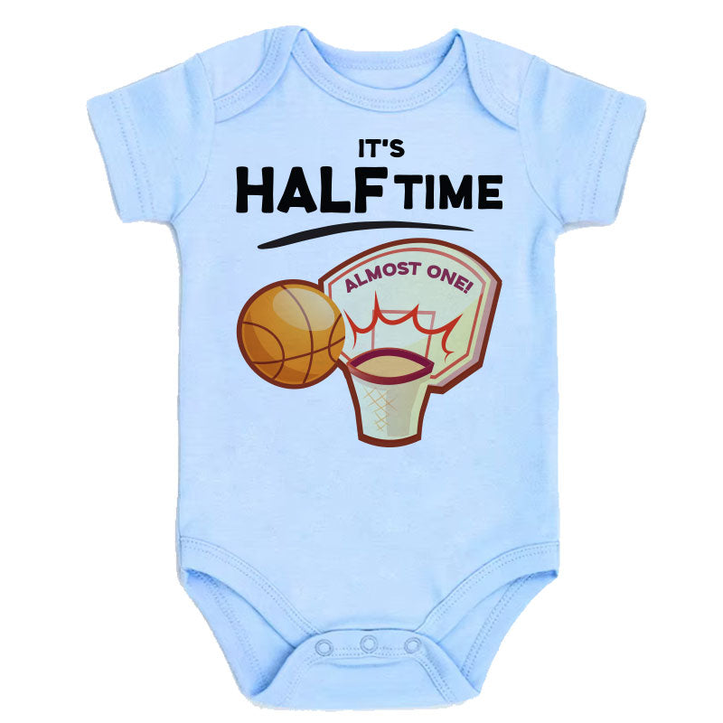 Halfway to one milestone unisex baby clothes Basketball theme birthday party outfit Newborn bodysuit