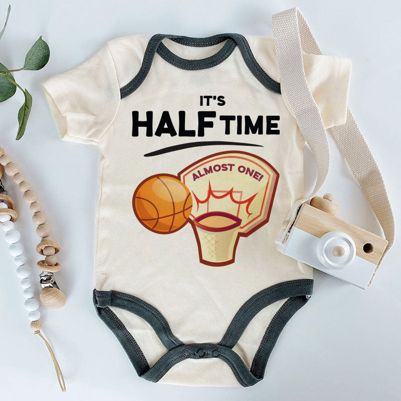 Halfway to one milestone unisex baby clothes Basketball theme birthday party outfit Newborn bodysuit