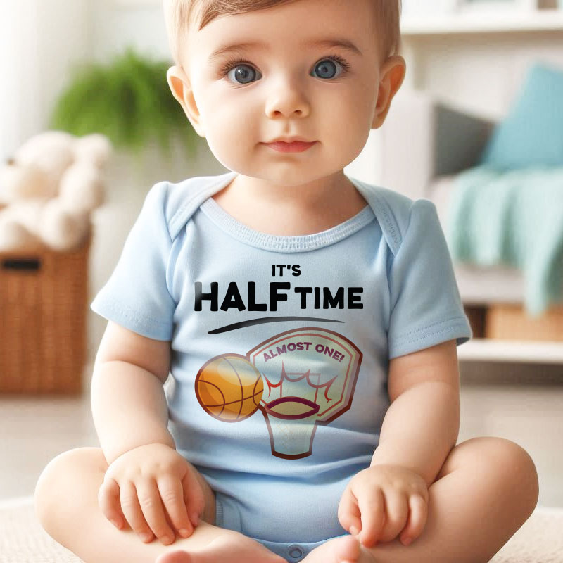 Halfway to one milestone unisex baby clothes Basketball theme birthday party outfit Newborn bodysuit