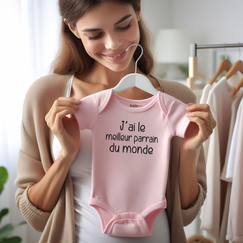 J'ai le meilleur parrain du monde baby clothes best french godfather outfit unisex infant baby boy girl short sleeve bodysuit