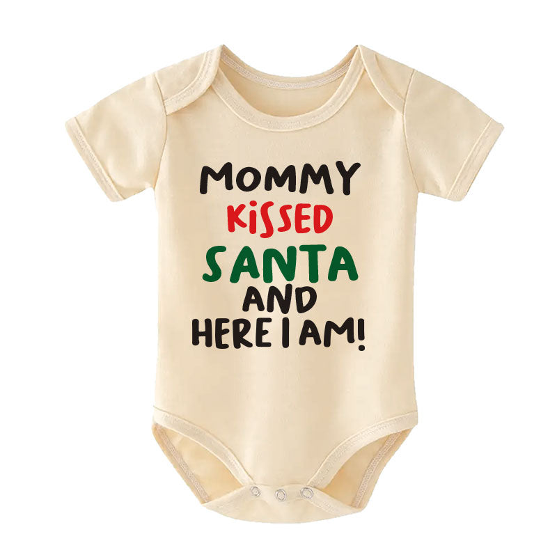 Mommy Kissed Santa Baby Boy Girl Bodysuit Cute Funny Playful First Christmas Baby Outfit Pregnancy Announcement Holiday Gift Santa Baby Custom Shirt