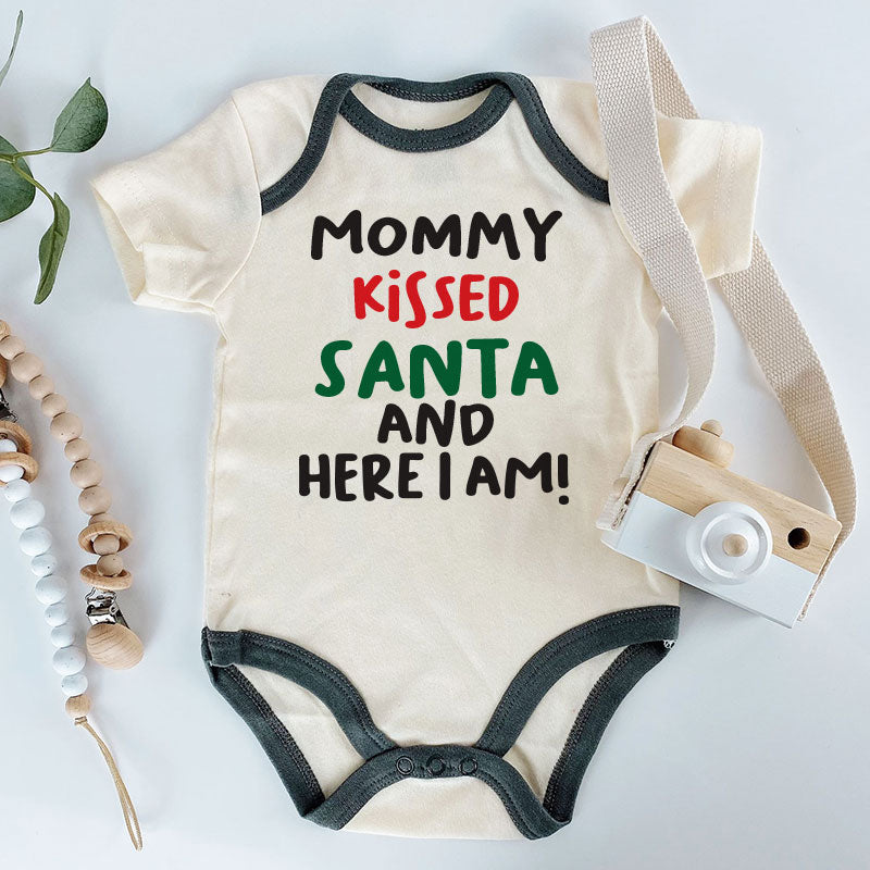 Mommy Kissed Santa Baby Boy Girl Bodysuit Cute Funny Playful First Christmas Baby Outfit Pregnancy Announcement Holiday Gift Santa Baby Custom Shirt