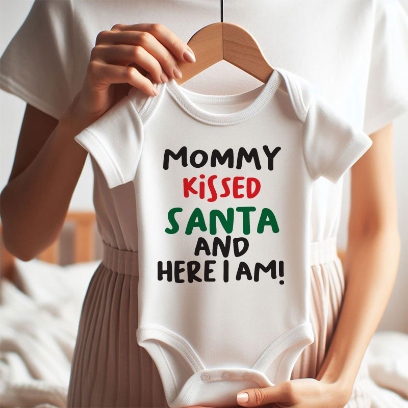 Mommy Kissed Santa Baby Boy Girl Bodysuit Cute Funny Playful First Christmas Baby Outfit Pregnancy Announcement Holiday Gift Santa Baby Custom Shirt