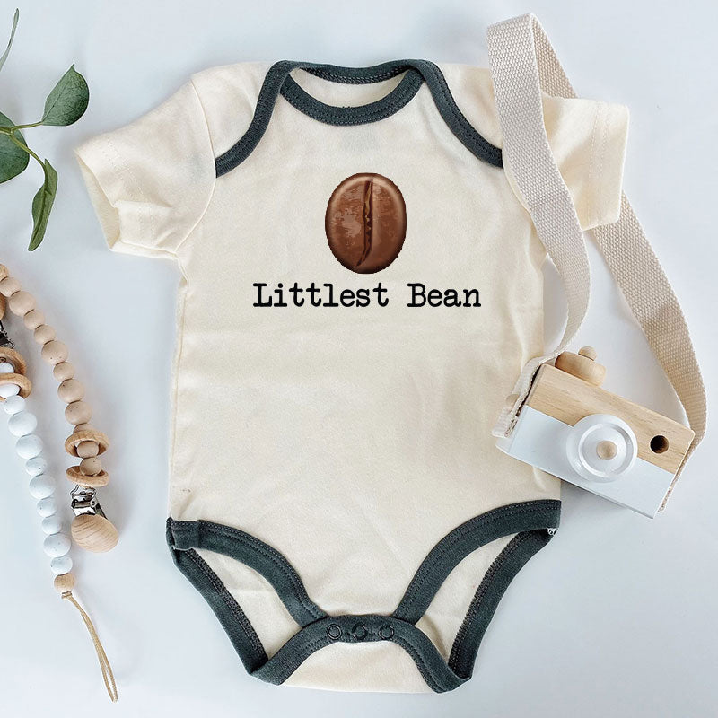 Littlest bean cute unisex baby clothes Coffee lover outfit Funny cute infant creeper one-piece bodysuit with sayings newborn gift