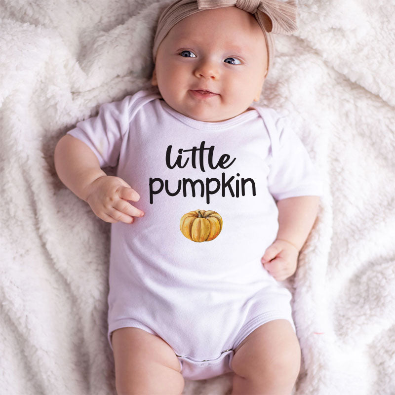 Little Pumpkin Custom Newborn Baby Clothes First Thanksgiving Outfit Personalized Fall Autumn Bodysuit Boy Girl Romper Unisex Infant Clothing Pregnancy Announcement Gift