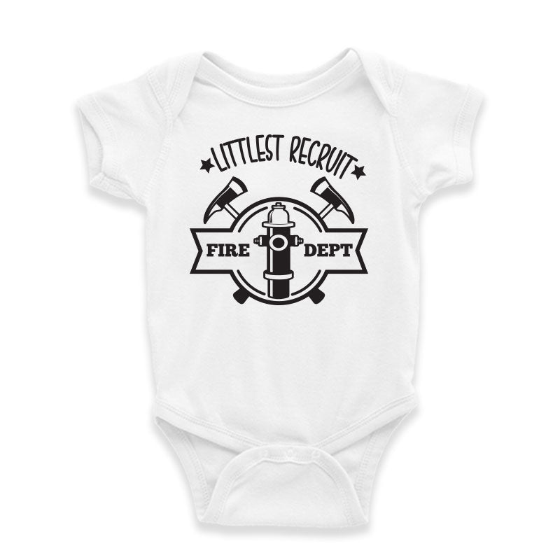 Littlest Recruit Fire Department Custom unisex baby clothes Firefighter outfit personalized Newborn gift and keepsakes Fireman bodysuit