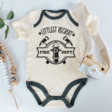 Littlest Recruit Fire Department Custom unisex baby clothes Firefighter outfit personalized Newborn gift and keepsakes Fireman bodysuit