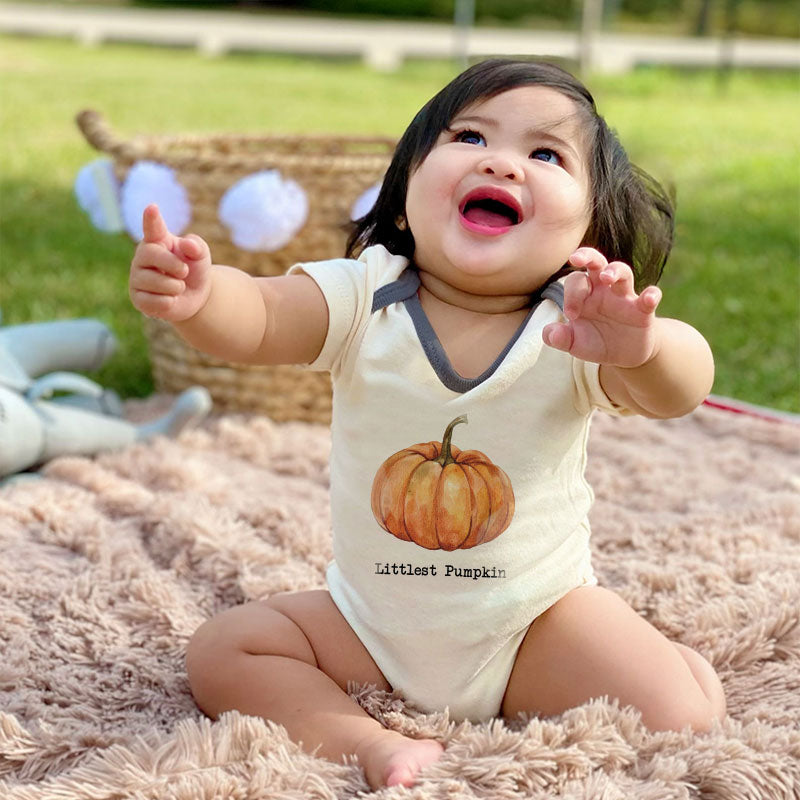 Littlest Pumpkin Personalized Baby Bodysuit Newborn Outfit First Fall Thankgiving Unisex Infant Clothes Personalized Halloween Costume Baby Shower Gift