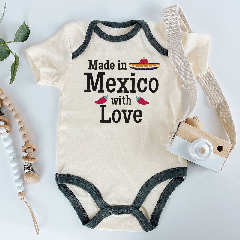 Made in Mexico with Love Cute Mexican baby bodysuit Cultural Heritage Roots Unisex Newborn Baby Clothes