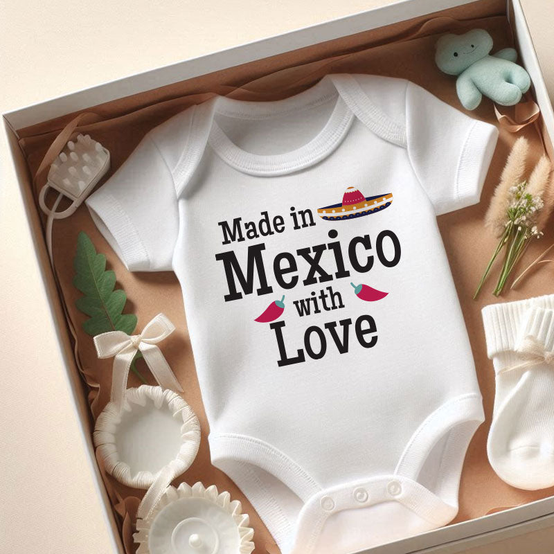 Made in Mexico with Love Cute Mexican baby bodysuit Cultural Heritage Roots Unisex Newborn Baby Clothes