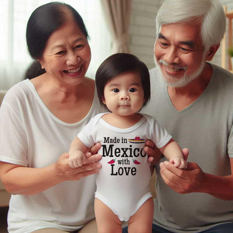 Made in Mexico with Love Cute Mexican baby bodysuit Cultural Heritage Roots Unisex Newborn Baby Clothes