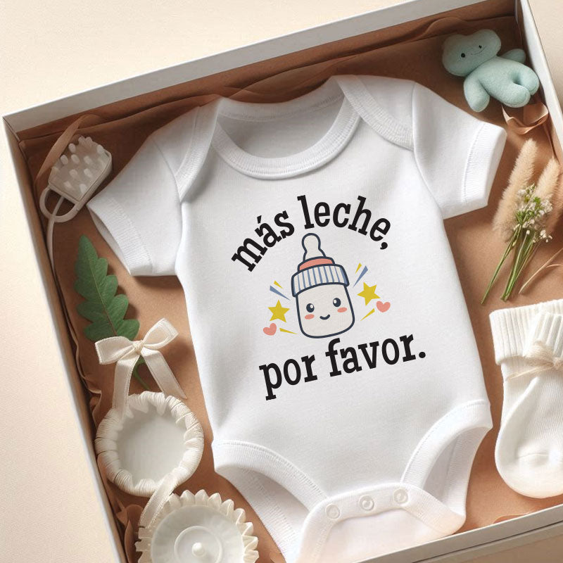 Más Leche Por Favor Funny Spanish Pregnancy Announcement Baby Boy Girl Clothes Milk Please Bodysuit Personalized Baby Outfit