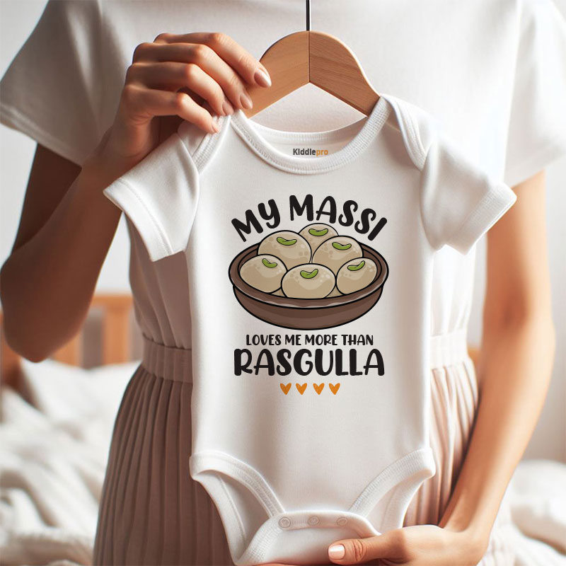 My Massi Loves Me More Than Rasgulla Baby Bodysuit Cute Indian Auntie Funny Baby Outfit Newborn Baby Shower Clothing