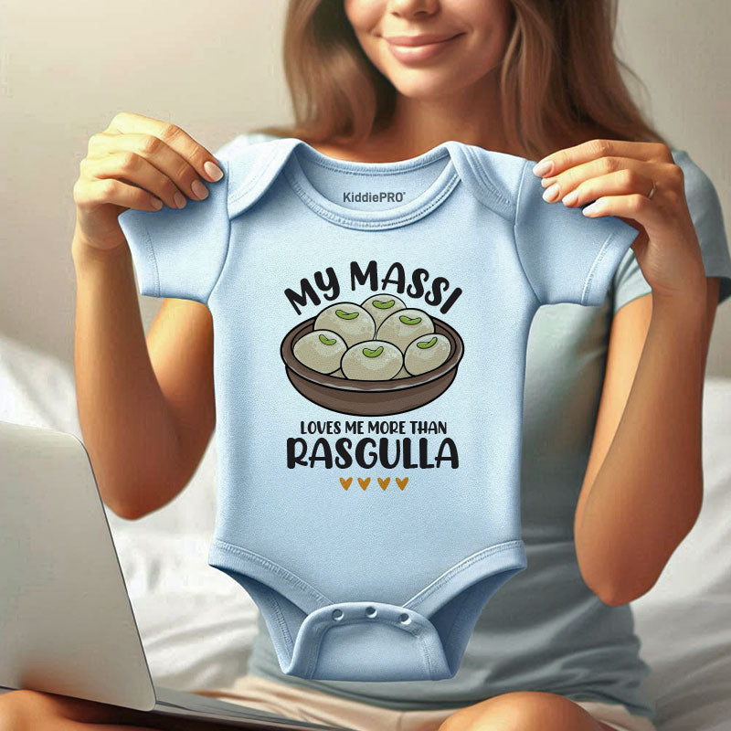 My Massi Loves Me More Than Rasgulla Baby Bodysuit Cute Indian Auntie Funny Baby Outfit Newborn Baby Shower Clothing